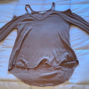 light pink long sleeve with cut out shoulders
